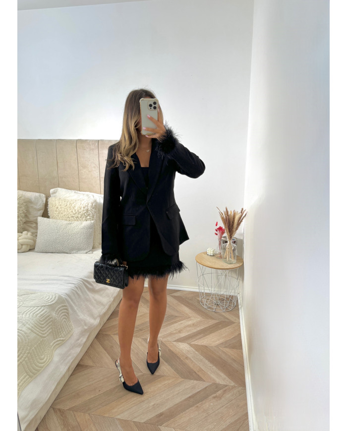 Ensemble Jupe Blazer Plume Noir